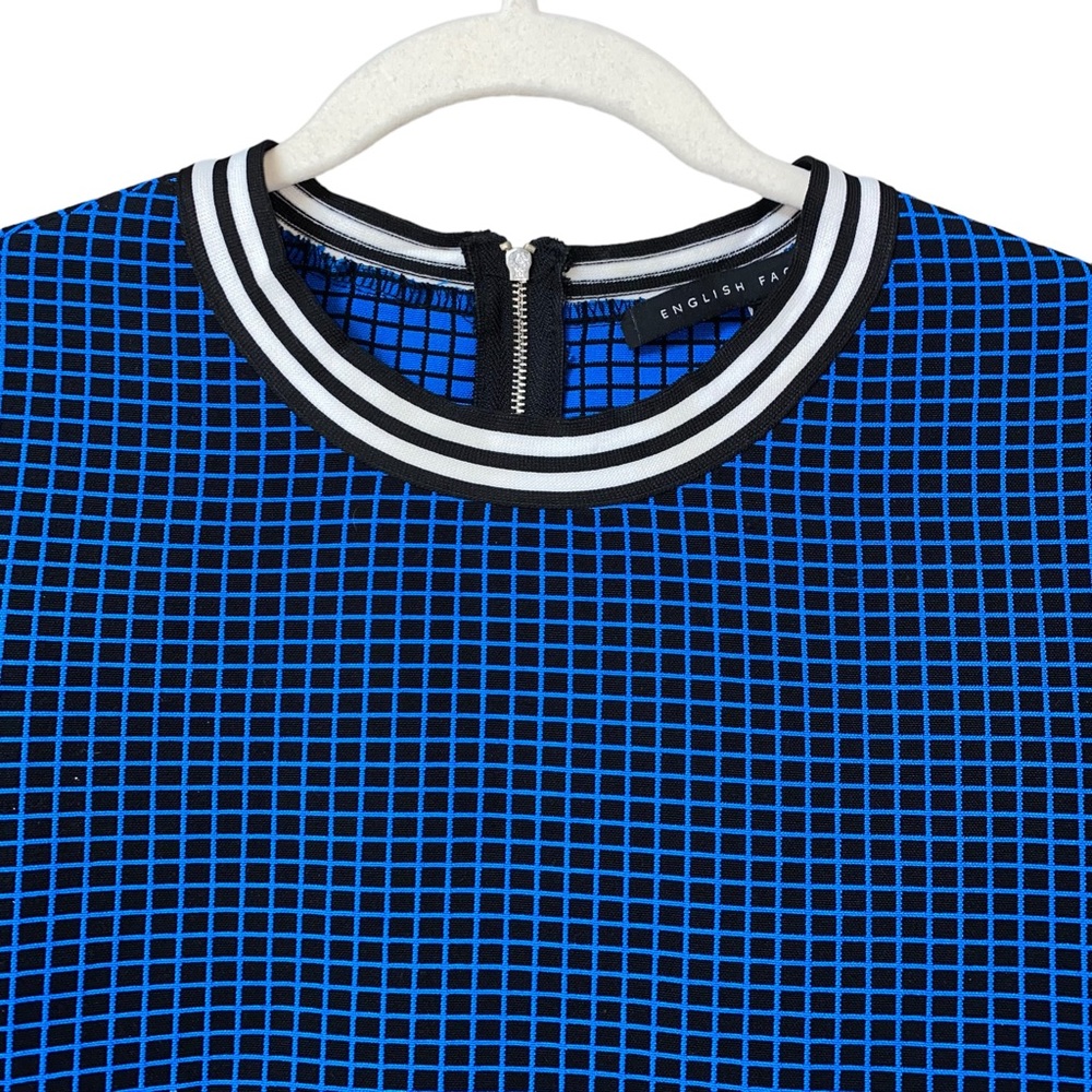 English Factory blue black thick structured checkered print boxy Top size small - Picture 3 of 12